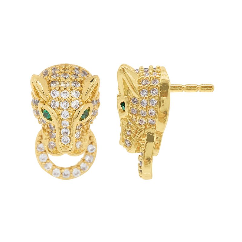 Adornia 14k Gold Plated Crystal Jaguar Stud Earrings, Womens, Yellow
