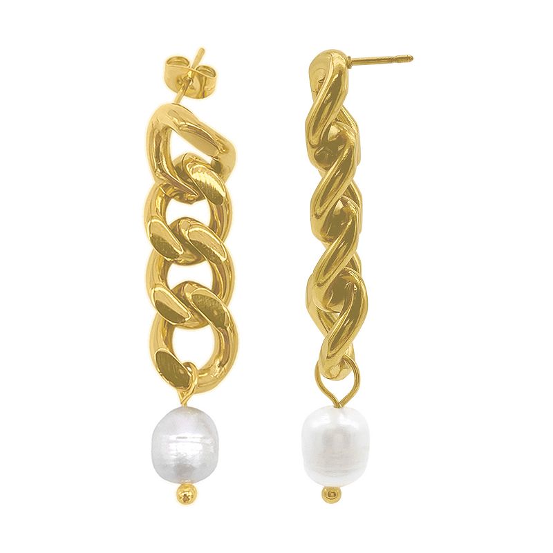Adornia 14k Gold Plated Curb Chain & Freshwater Cultured Pearl Earrings, Wo