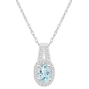 Celebration Gems Sterling Silver Oval Gemstone & 1/8 Carat T.W. Diamond Halo Pendant Necklace