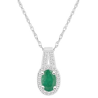 Celebration Gems Sterling Silver Oval Gemstone & 1/8 Carat T.W. Diamond Halo Pendant Necklace