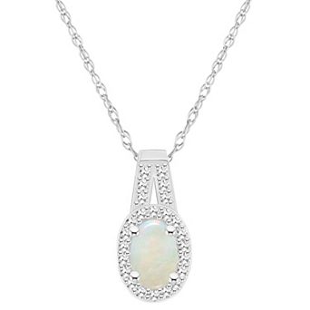 Celebration Gems Sterling Silver Oval Gemstone & 1/8 Carat T.W. Diamond Halo Pendant Necklace