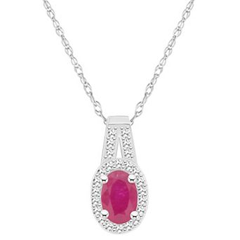 Celebration Gems Sterling Silver Oval Gemstone & 1/8 Carat T.W. Diamond Halo Pendant Necklace