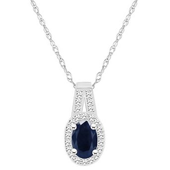 Celebration Gems Sterling Silver Oval Gemstone & 1/8 Carat T.W. Diamond Halo Pendant Necklace