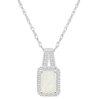 Celebration Gems Sterling Silver Emerald-Cut Gemstone & 1/8 Carat T.W. Diamond Halo Pendant Necklace