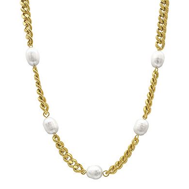 Adornia Freshwater Cultured Pearl Necklace with 14k Gold Plated Curb Chain