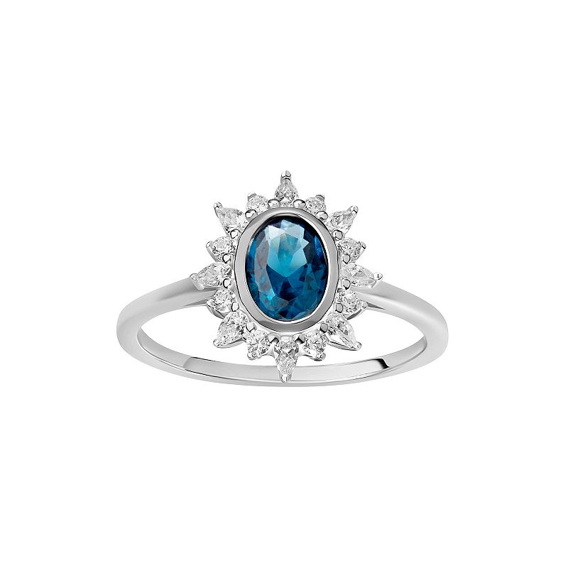 PRIMROSE Sterling Silver Oval Blue Nano Cubic Zirconia Band Ring, Womens, 
