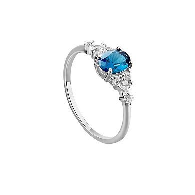 PRIMROSE Sterling Silver Blue Oval Nano & Cubic Zirconia Cluster Band Ring