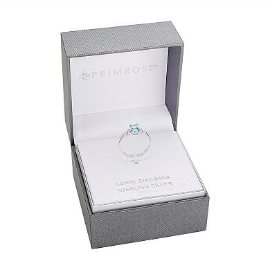 PRIMROSE Sterling Silver Oval Blue Nano & Marquise Cubic Zirconia Cluster Ring