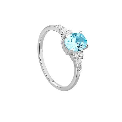 PRIMROSE Sterling Silver Oval Blue Nano & Marquise Cubic Zirconia Cluster Ring