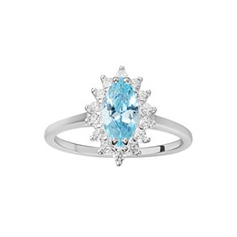 PRIMROSE Sterling Silver Aqua Marquise Cubic Zirconia Halo Ring