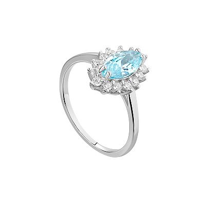 PRIMROSE Sterling Silver Aqua Marquise Cubic Zirconia Halo Ring