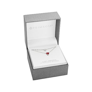 PRIMROSE Sterling Silver Red Cubic Zirconia Heart Double Strand Necklace