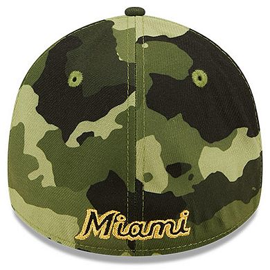 Men's New Era Camo Miami Marlins 2022 Armed Forces Day 39THIRTY Flex Hat