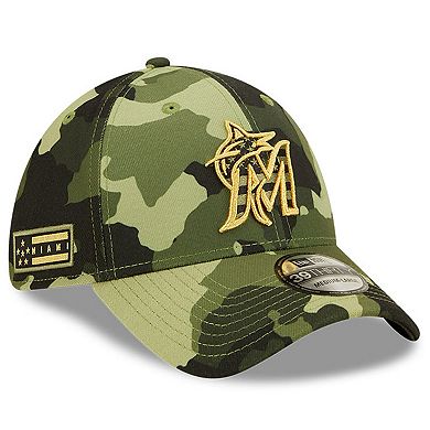 Men's New Era Camo Miami Marlins 2022 Armed Forces Day 39THIRTY Flex Hat