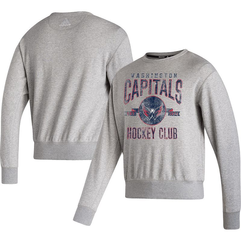 Mens adidas Heathered Gray Washington Capitals Vintage Pullover Sweatshirt