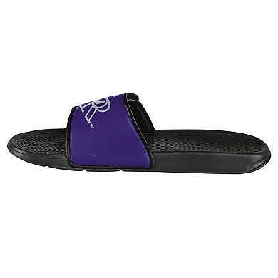 Youth FOCO Colorado Rockies Colorblock Big Logo Legacy Slide Sandals