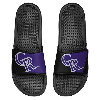 Youth FOCO Colorado Rockies Colorblock Big Logo Legacy Slide Sandals