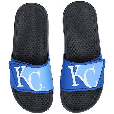 Youth FOCO Kansas City Royals Colorblock Big Logo Legacy Slide Sandals