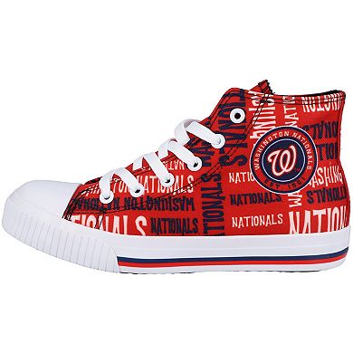 Youth FOCO Red Washington Nationals Repeat Wordmark High Top Canvas Allover Sneakers