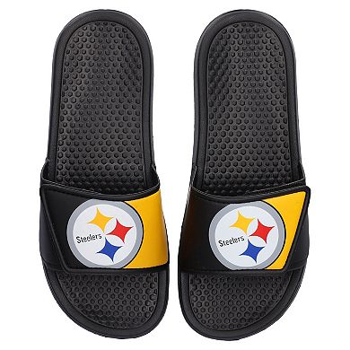 Youth FOCO Pittsburgh Steelers Colorblock Big Logo Legacy Slide Sandals
