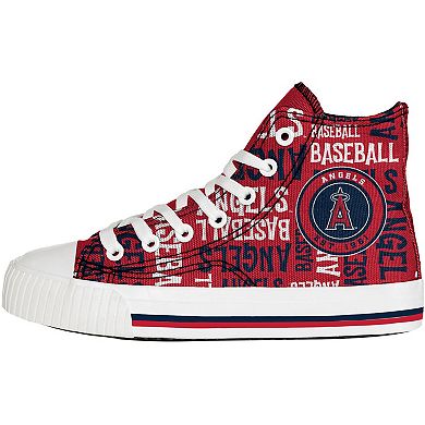 Youth FOCO Red Los Angeles Angels Repeat Wordmark High Top Canvas Allover Sneakers