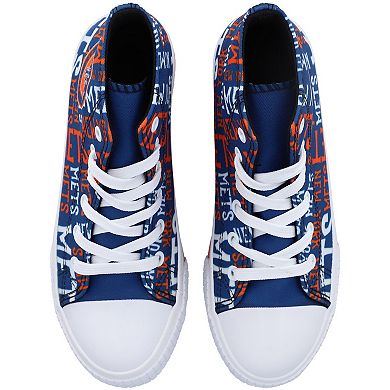 Youth FOCO Royal New York Mets Repeat Wordmark High Top Canvas Allover Sneakers