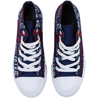 Youth FOCO Navy New England Patriots Repeat Wordmark High Top Canvas Allover Sneakers