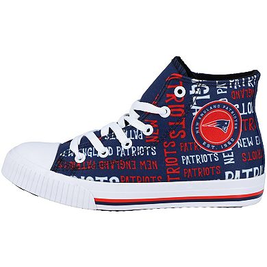 Youth FOCO Navy New England Patriots Repeat Wordmark High Top Canvas Allover Sneakers