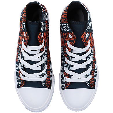 Youth FOCO Navy Chicago Bears Repeat Wordmark High Top Canvas Allover Sneakers