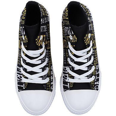 Youth FOCO Black Pittsburgh Pirates Repeat Wordmark High Top Canvas Allover Sneakers