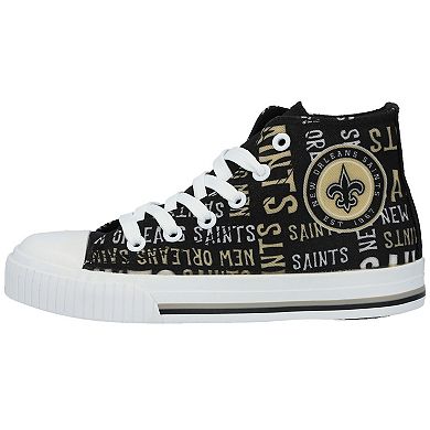 Youth FOCO Black New Orleans Saints Repeat Wordmark High Top Canvas Allover Sneakers