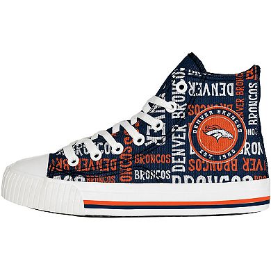 Youth FOCO Navy Denver Broncos Repeat Wordmark High Top Canvas Allover Sneakers