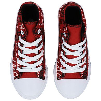 Youth FOCO Red Atlanta Falcons Repeat Wordmark High Top Canvas Allover Sneakers