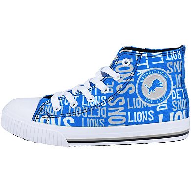 Youth FOCO Blue Detroit Lions Repeat Wordmark High Top Canvas Allover Sneakers