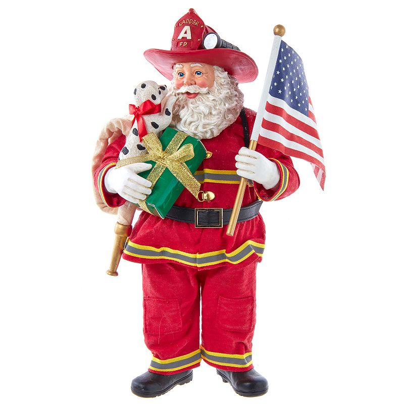 Kurt Adler Fireman Santa & American Flag Christmas Table Decor, Multicolor