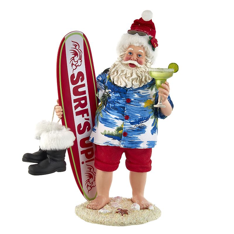 Kurt Adler Santa, Surfboard & Drink Christmas Table Decor, Multicolor
