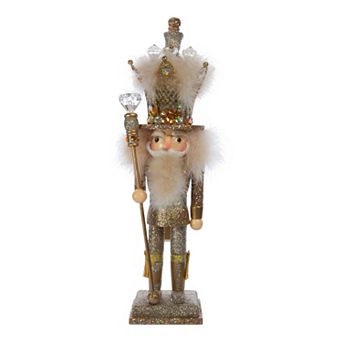 Kurt Adler Hollywood Platinum & Gold Glitter King Nutcracker Christmas Floor Decor