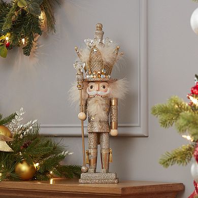 Kurt Adler Hollywood Platinum & Gold Glitter King Nutcracker Christmas Floor Decor