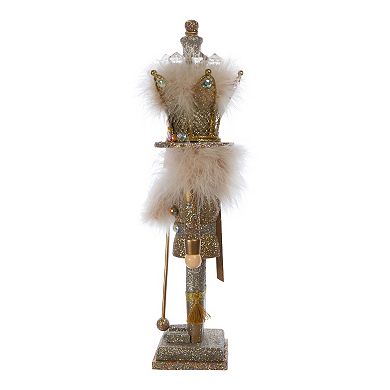 Kurt Adler Hollywood Platinum & Gold Glitter King Nutcracker Christmas Floor Decor