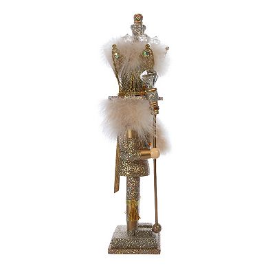 Kurt Adler Hollywood Platinum & Gold Glitter King Nutcracker Christmas Floor Decor