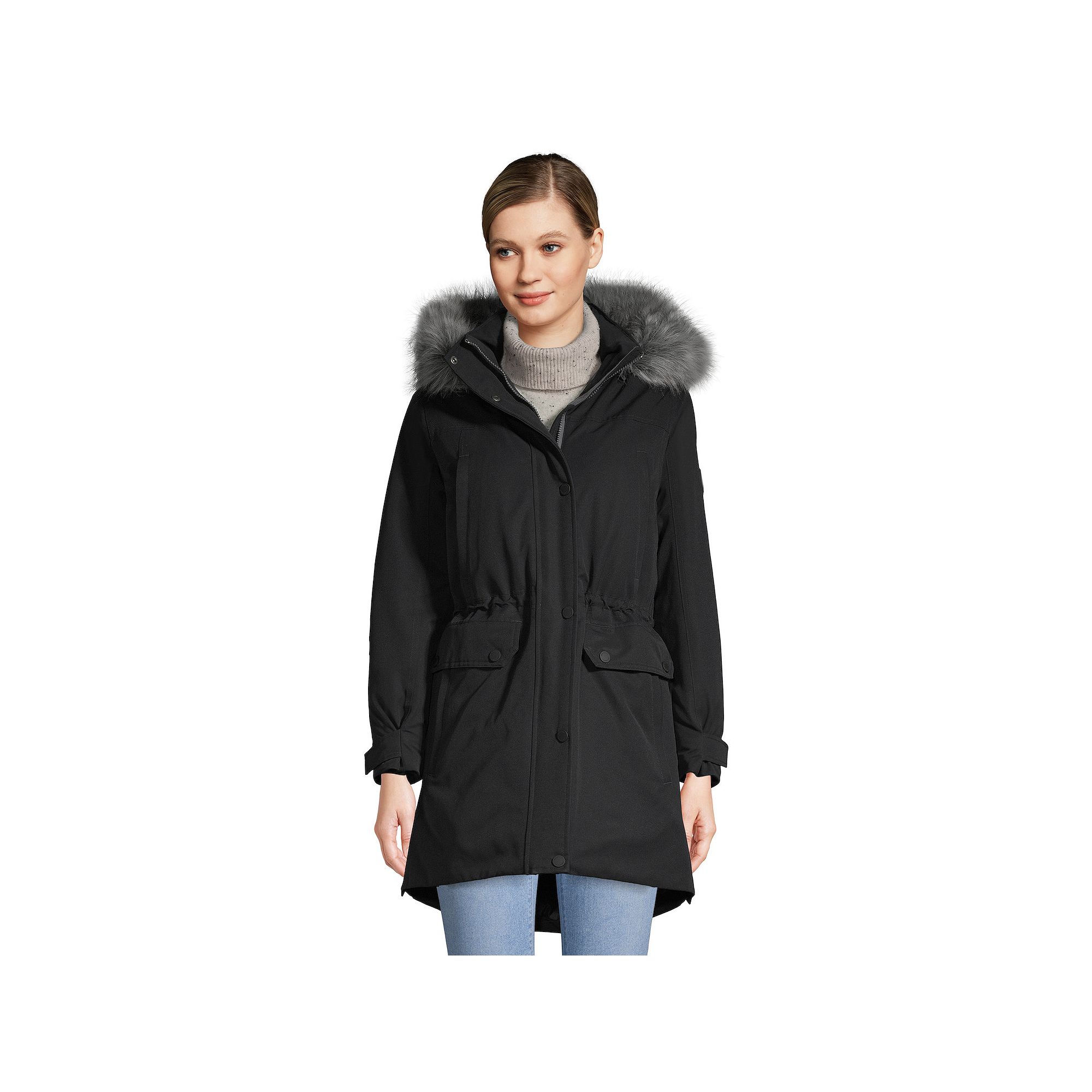 Womens Lands End Expedition Down Waterproof Winter Parka, Size: XS, Black