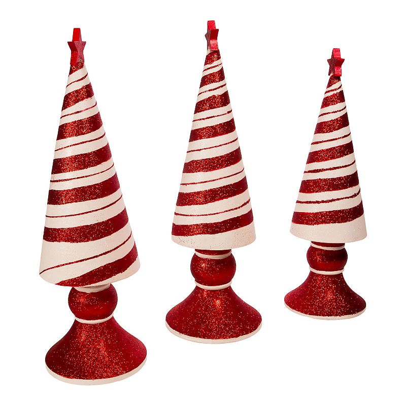 Peppermint Stripe Tree Christmas Table Decor 3-piece Set, Red