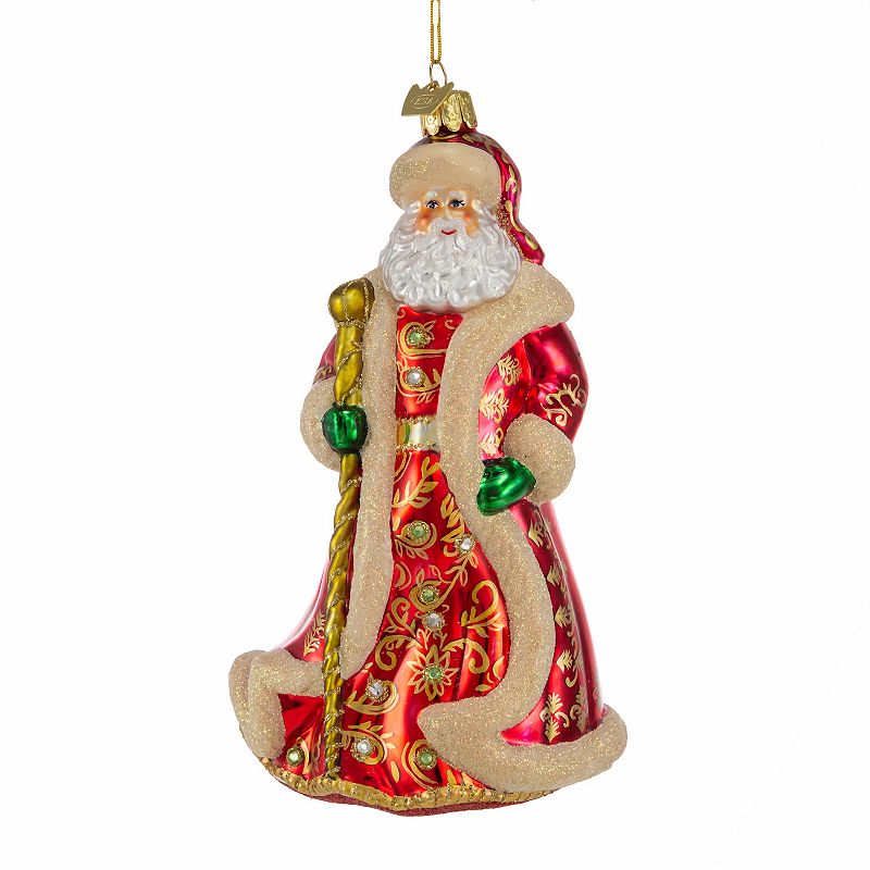 Kurt Adler Bellisimo Elegant Red Santa & Staff Christmas Ornament