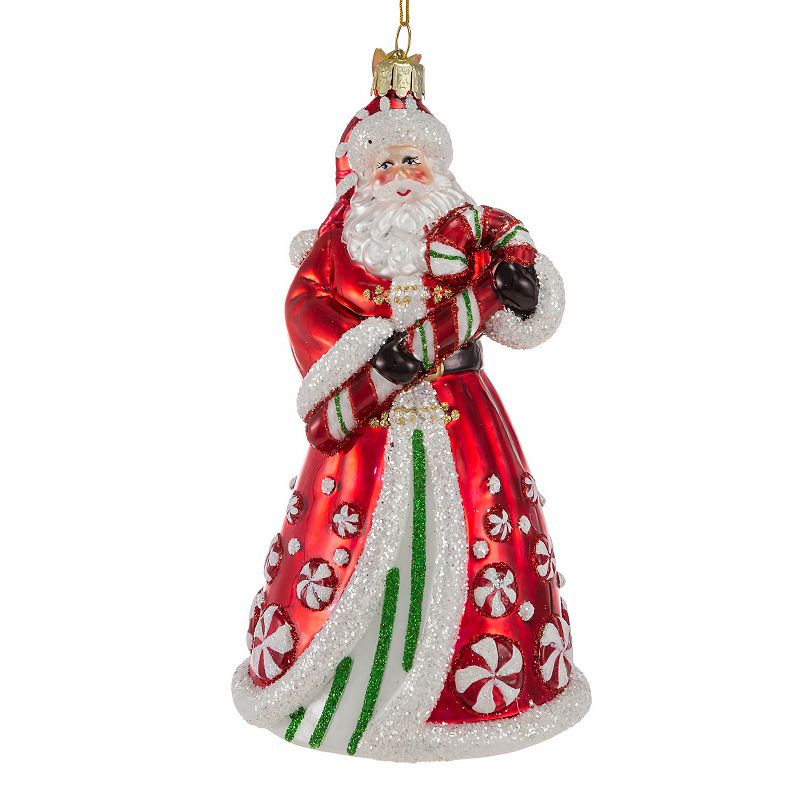 Kurt Adler Bellisimo Santa & Peppermint Candy Christmas Ornament, Red