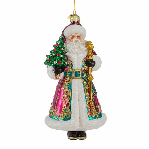 Kurt Adler Bellisimo Santa, Tree & Staff Christmas Ornament