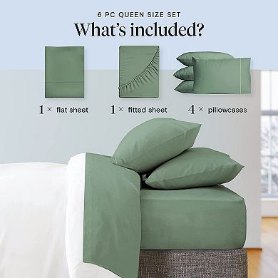 LuxClub 6 PC Sheet Set Sheets Deep Pockets 18" Eco Friendly Wrinkle Free Sheets Machine Washable Hotel Bedding Silky Soft - Tree Moss Green Queen
