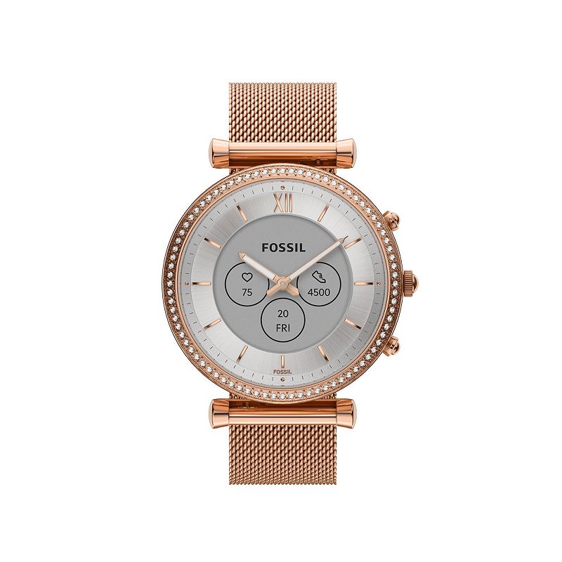 Fossil Womens Hybrid Rose Gold Tone Mesh Smart Watch, Pink, Large