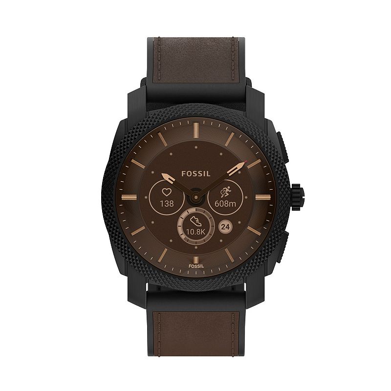 Fossil Mens Hybrid Brown Leather Smart Watch, Large