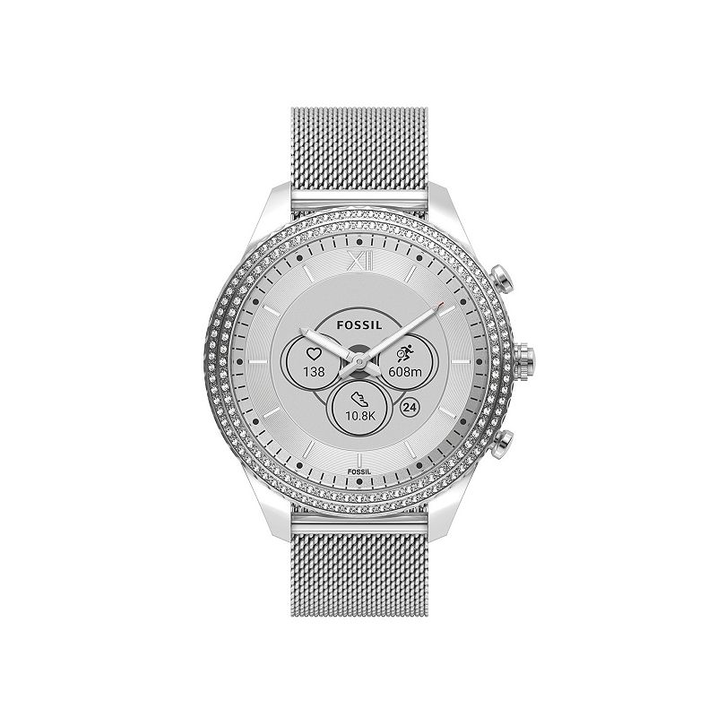 Fossil Womens Hybrid Silver Mesh Smart Watch, Large