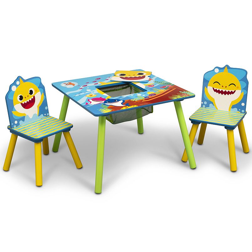 Baby Shark table and two chairs set with colorful shark artwork